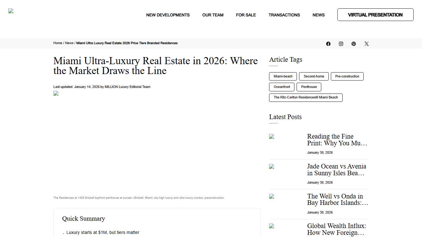 Miami Ultra-Luxury Real Estate in 2026: Where the Market Draws the Line MILLION Redefine Lifestyle